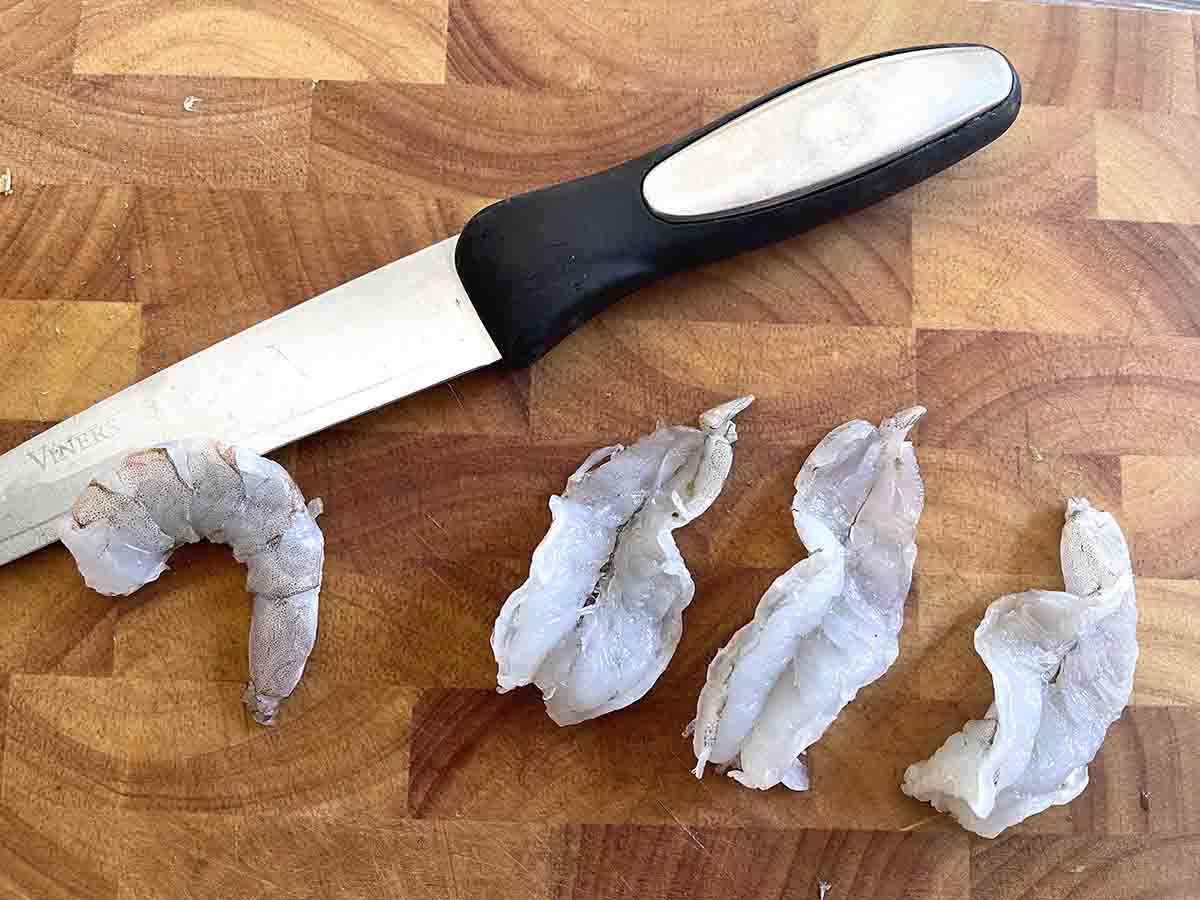 butterflied prawns.