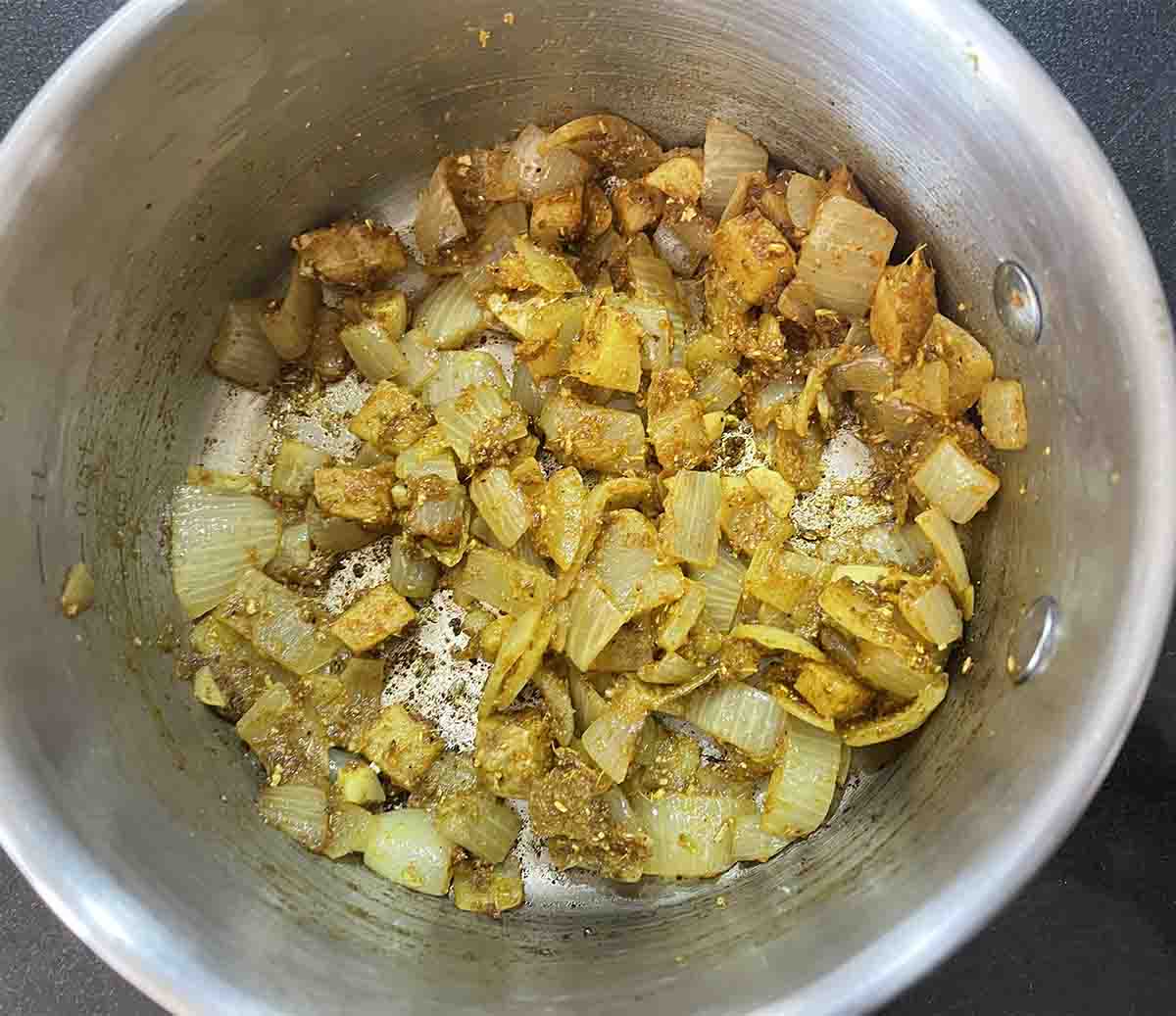 saucepan with spices added.