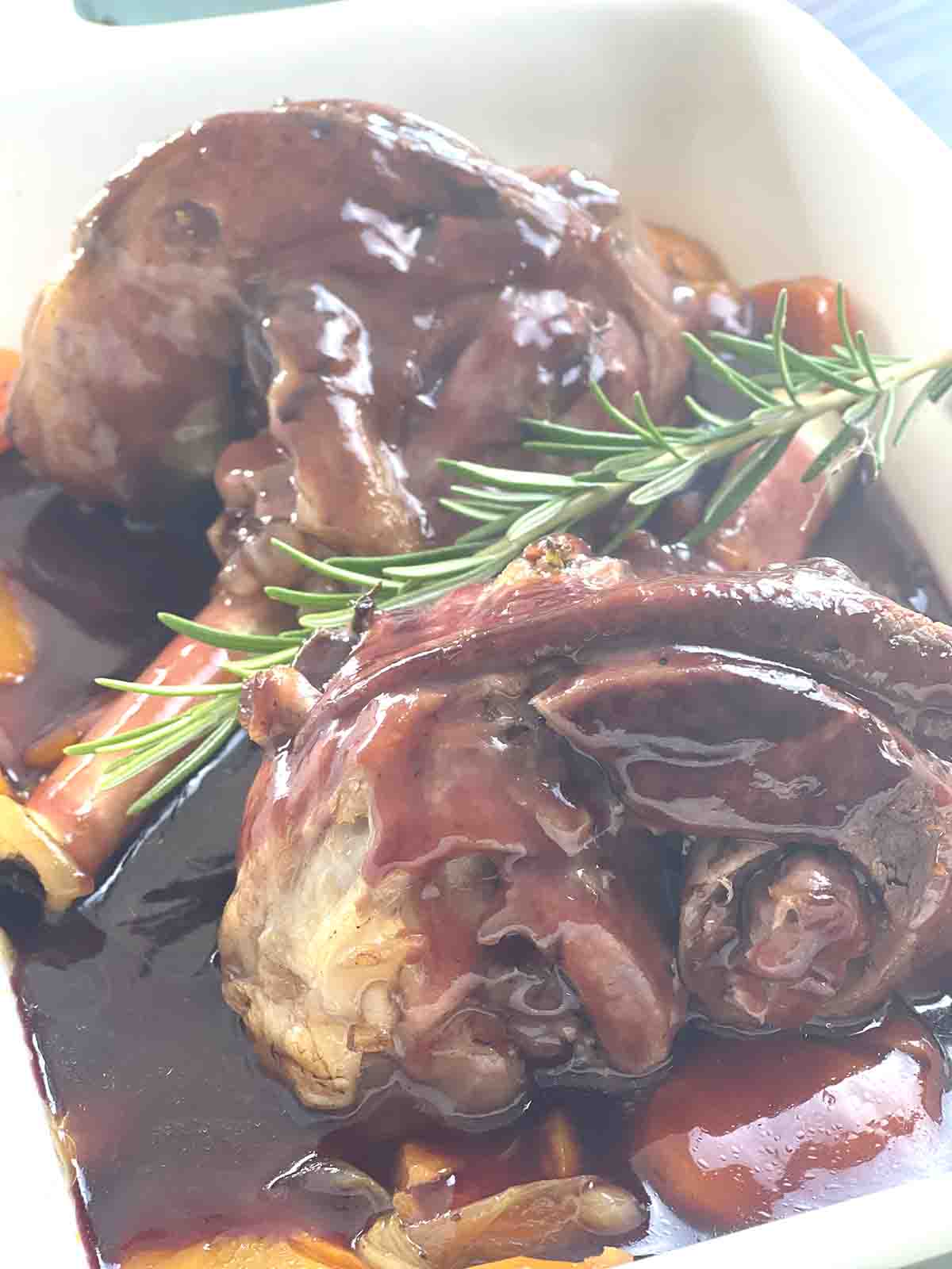 close up of cooked lamb shanks.