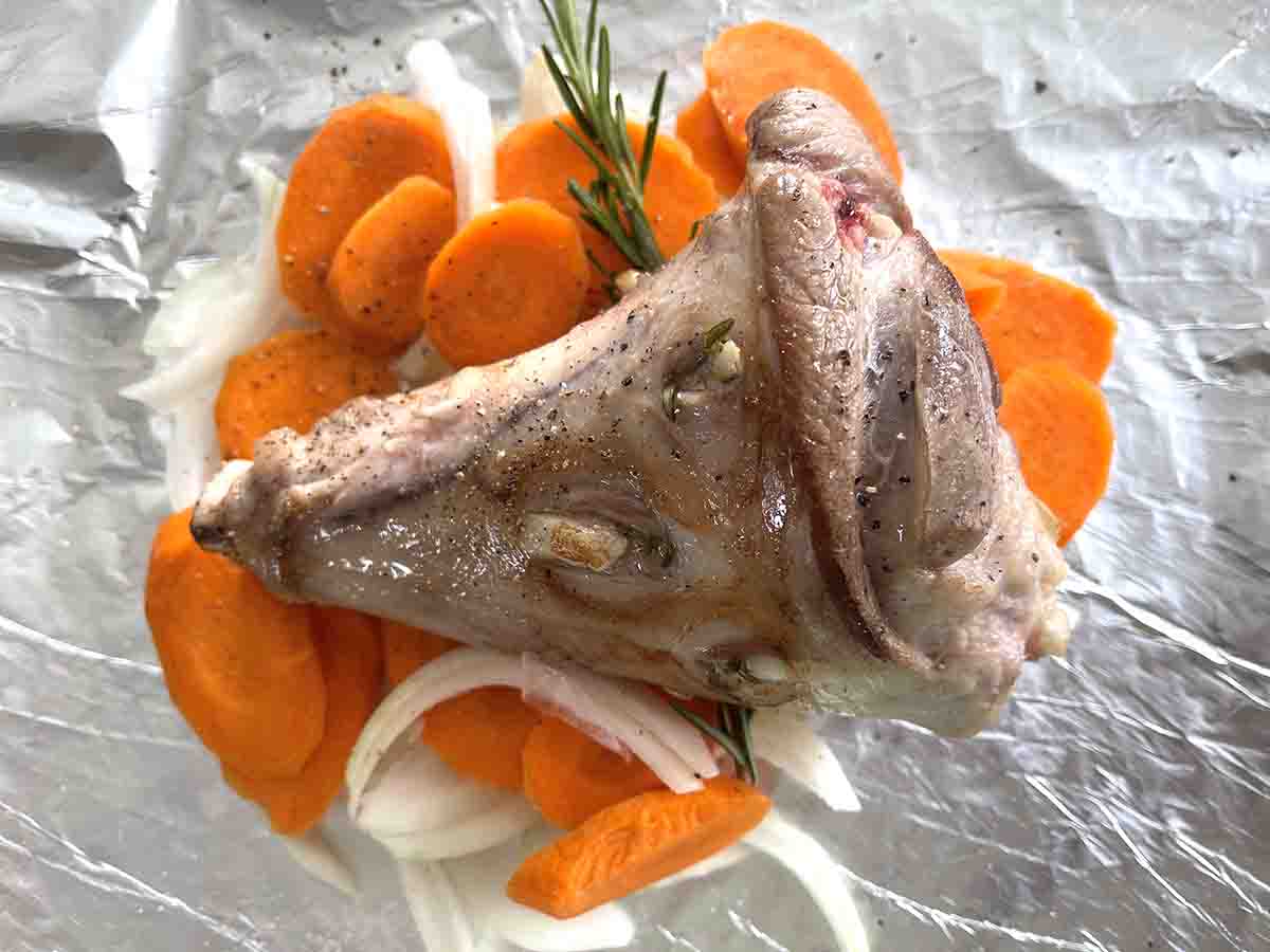 lamb added to foil.