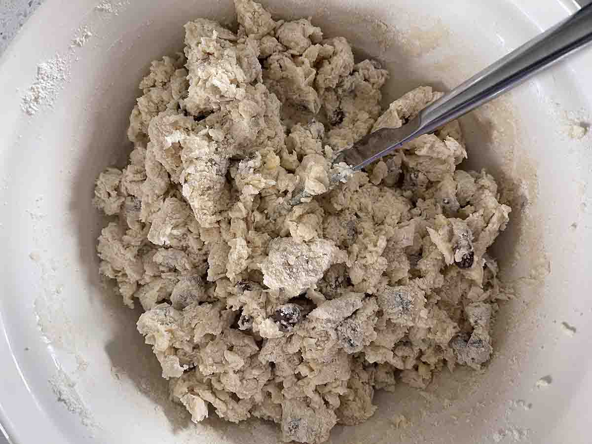 mixture stirred in the bowl.
