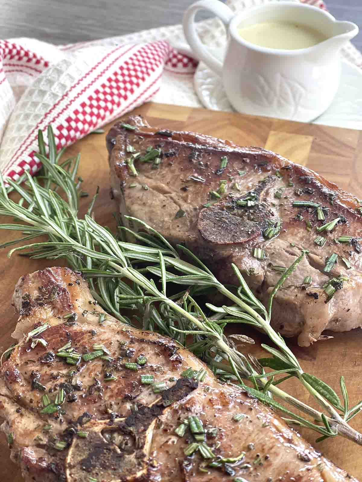 close up of pan seared lamb chops.