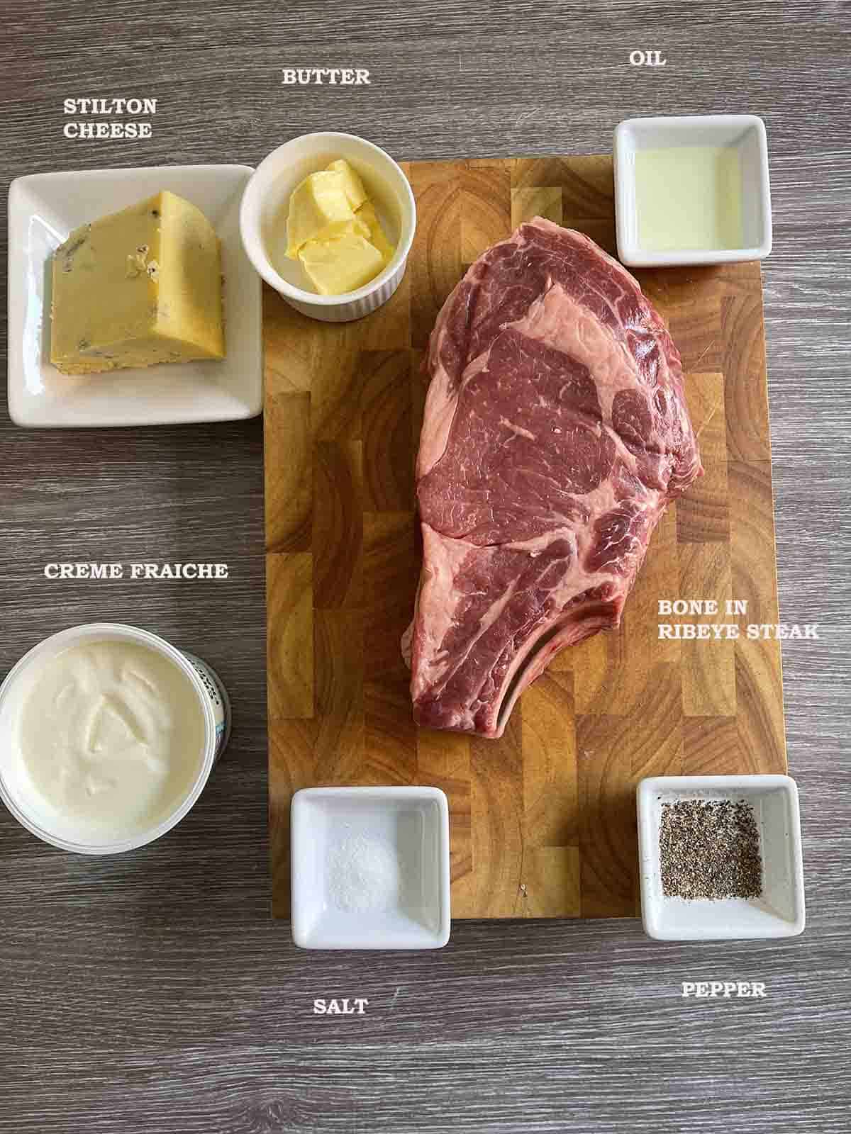 ingredients including beef, stilton, seasoning and creme fraiche.