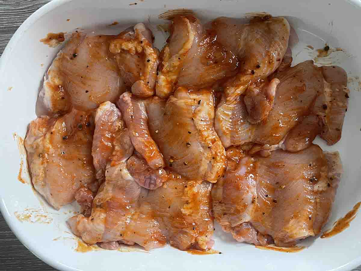chicken added to spices.