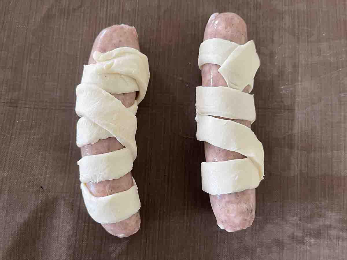 pastry seems on sausages.
