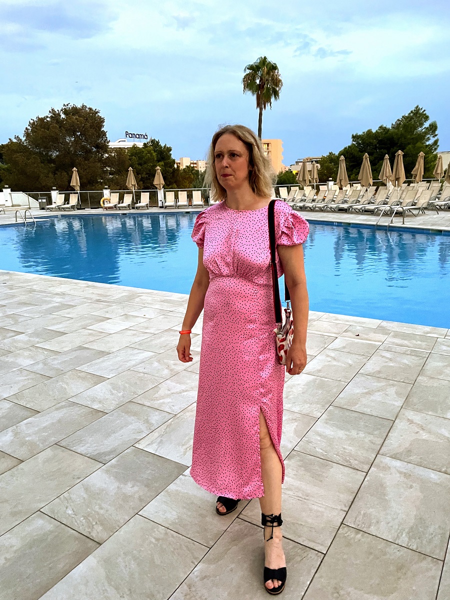 How To Style A Pink Satin Polka Dot Dress