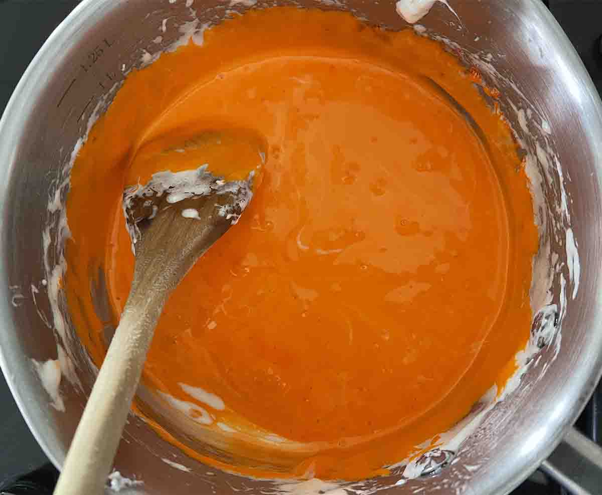 food colouring added to saucepan.