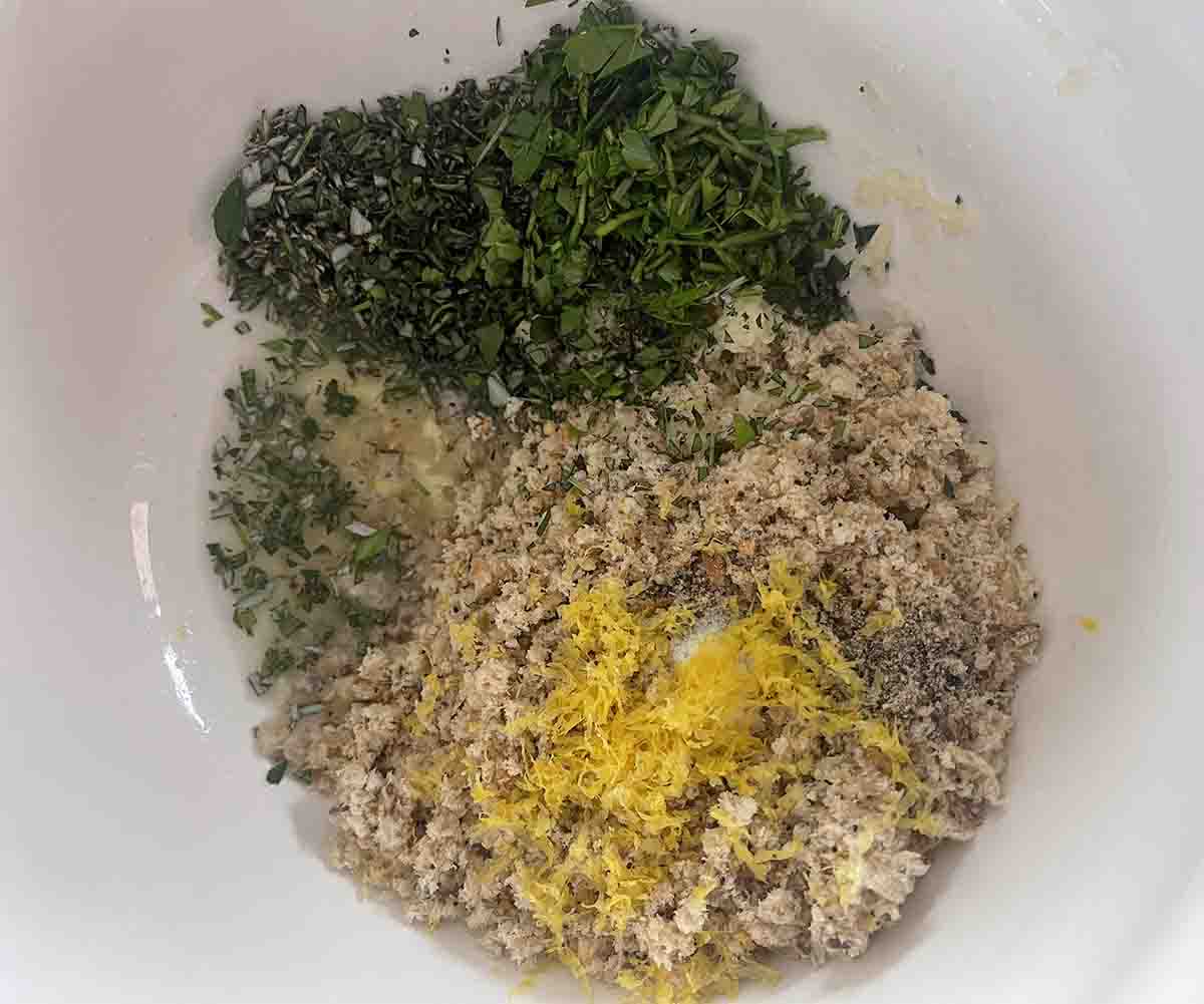 stuffing ingredients added to bowl.