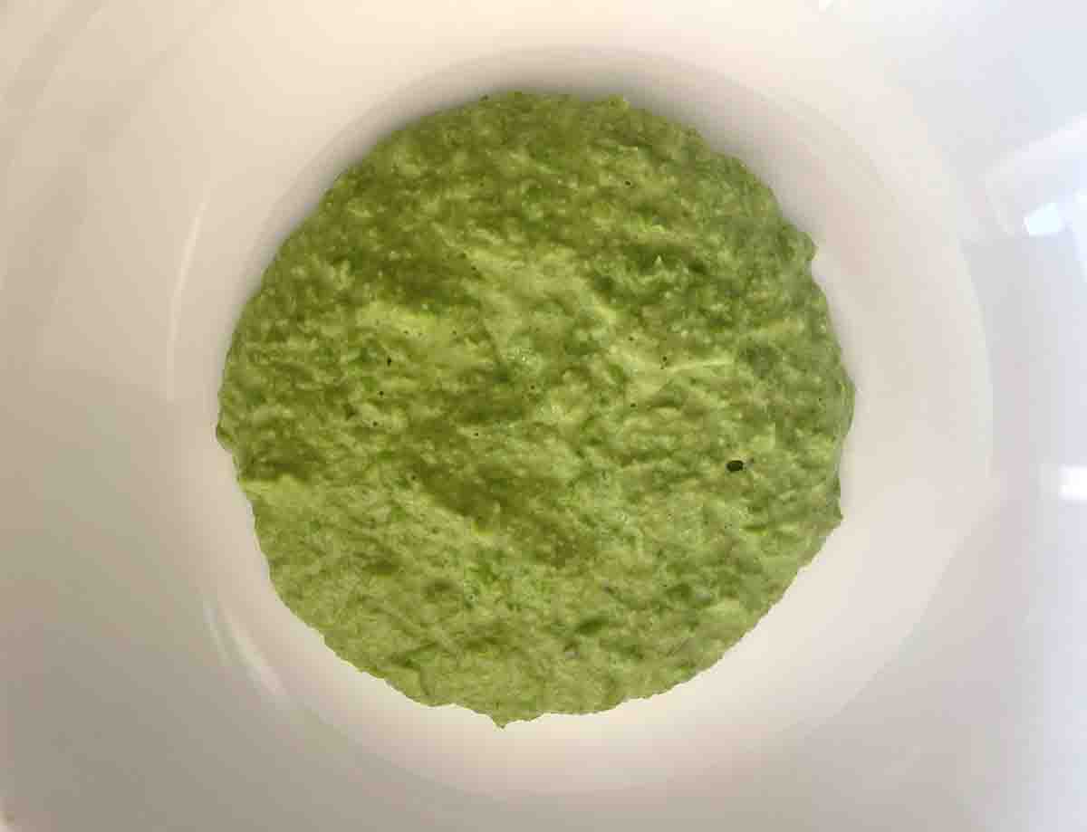 pea puree in a bowl.