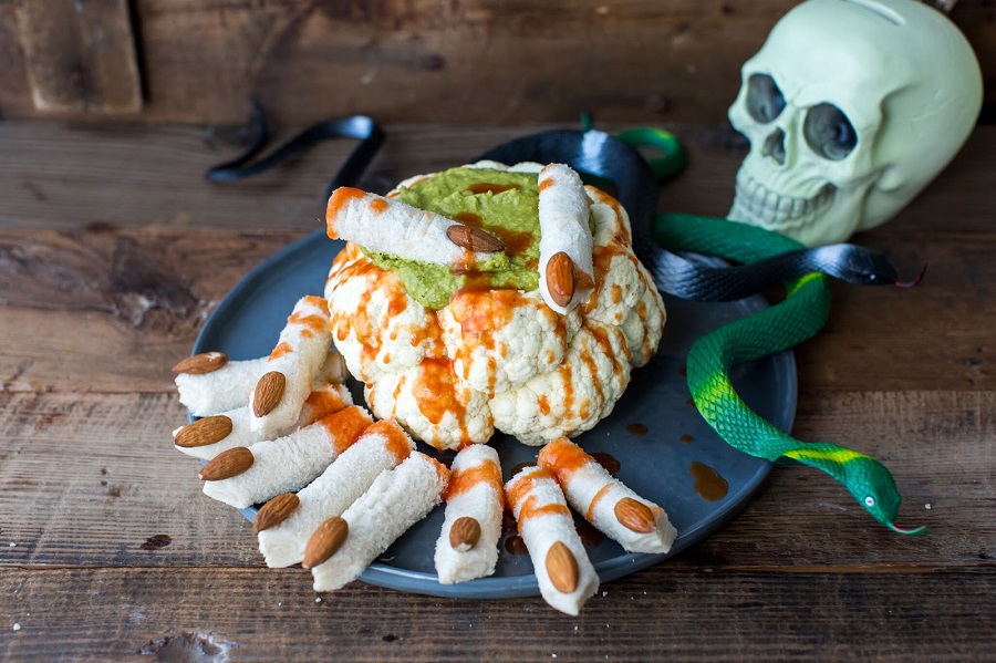 Roasted Cauliflower Brain With Green Slime Hummus And Dead Man’s Finger Sandwiches Roasted Cauliflower Brain With Green Slime Hummus And Dead Man’s Finger Sandwiches