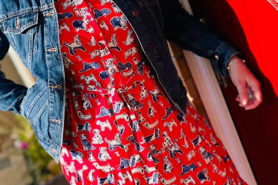 Red Maxi Dress And Denim Jacket