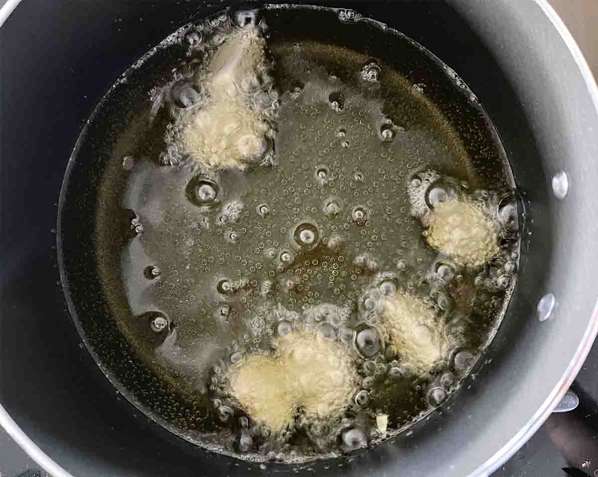 garlic cooking in oil.