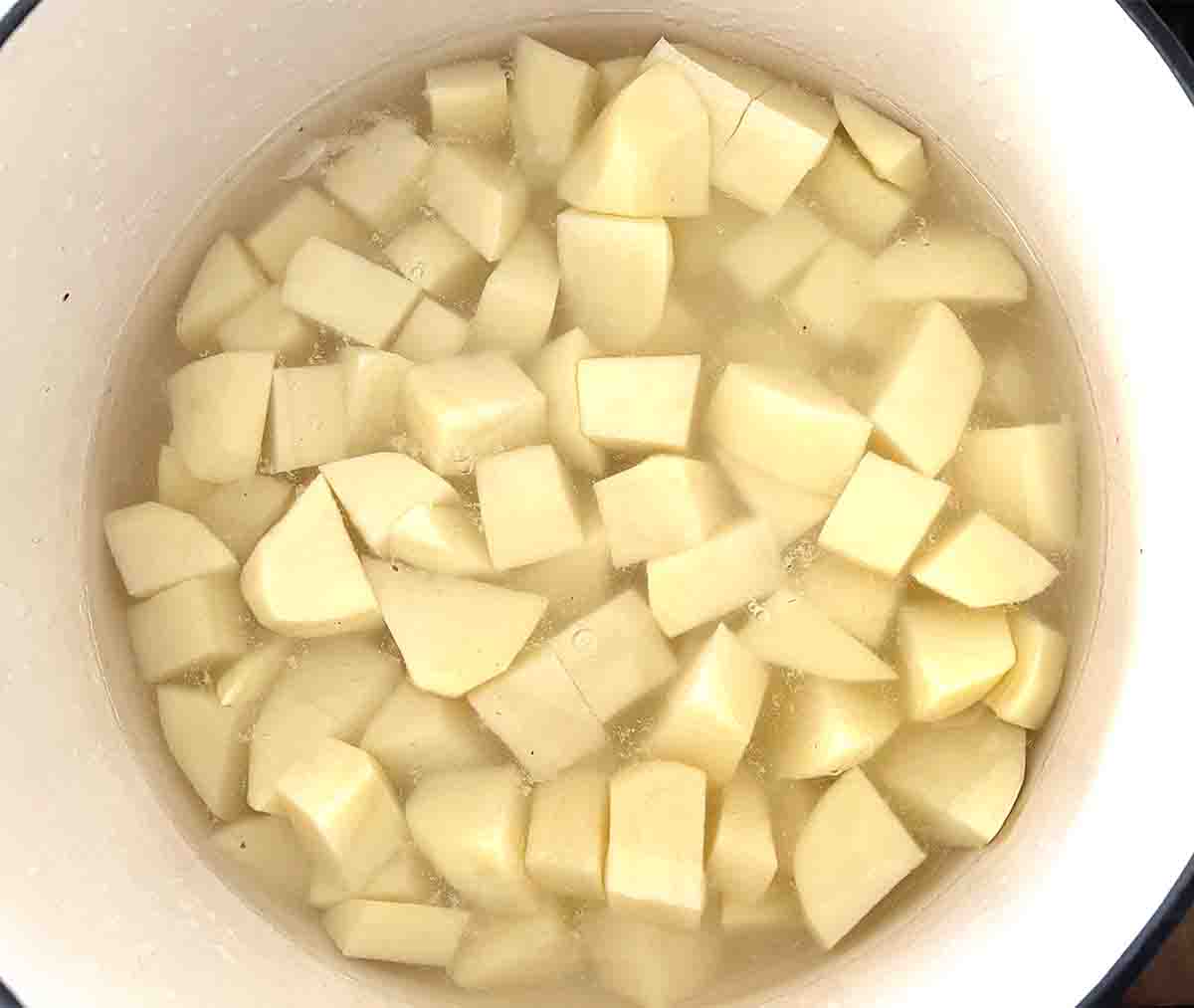 potatoes in a saucepan.