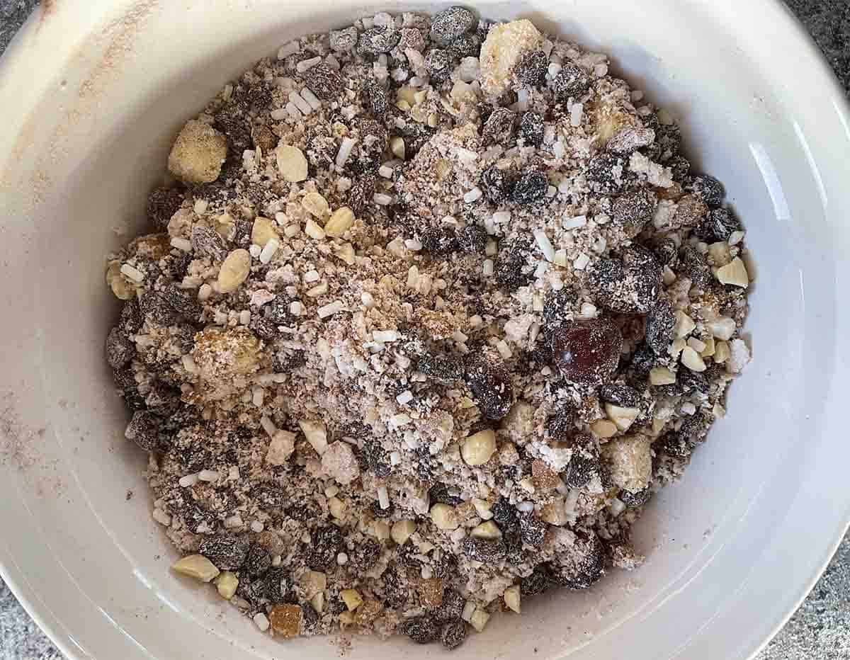 dried fruit and flour mix.