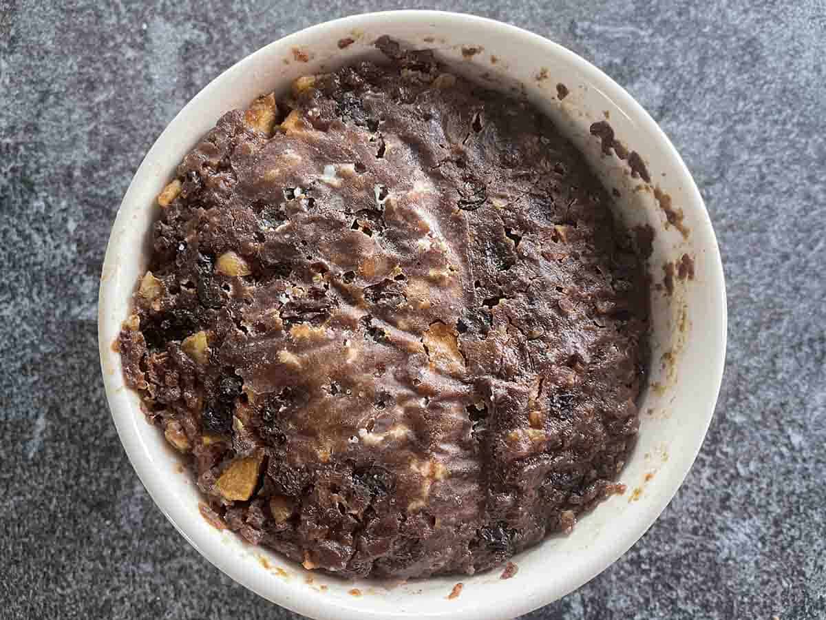 cooked pudding in dish.