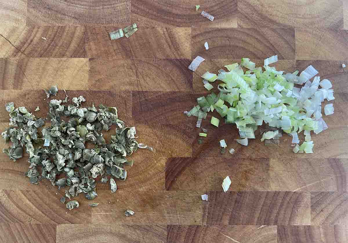 chopped spring onions and capers.