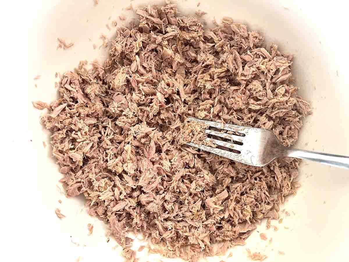 mashed tuna in a bowl.