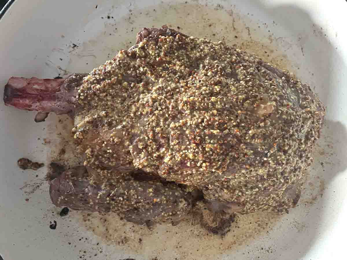 mustard added to cote de boeuf steak.