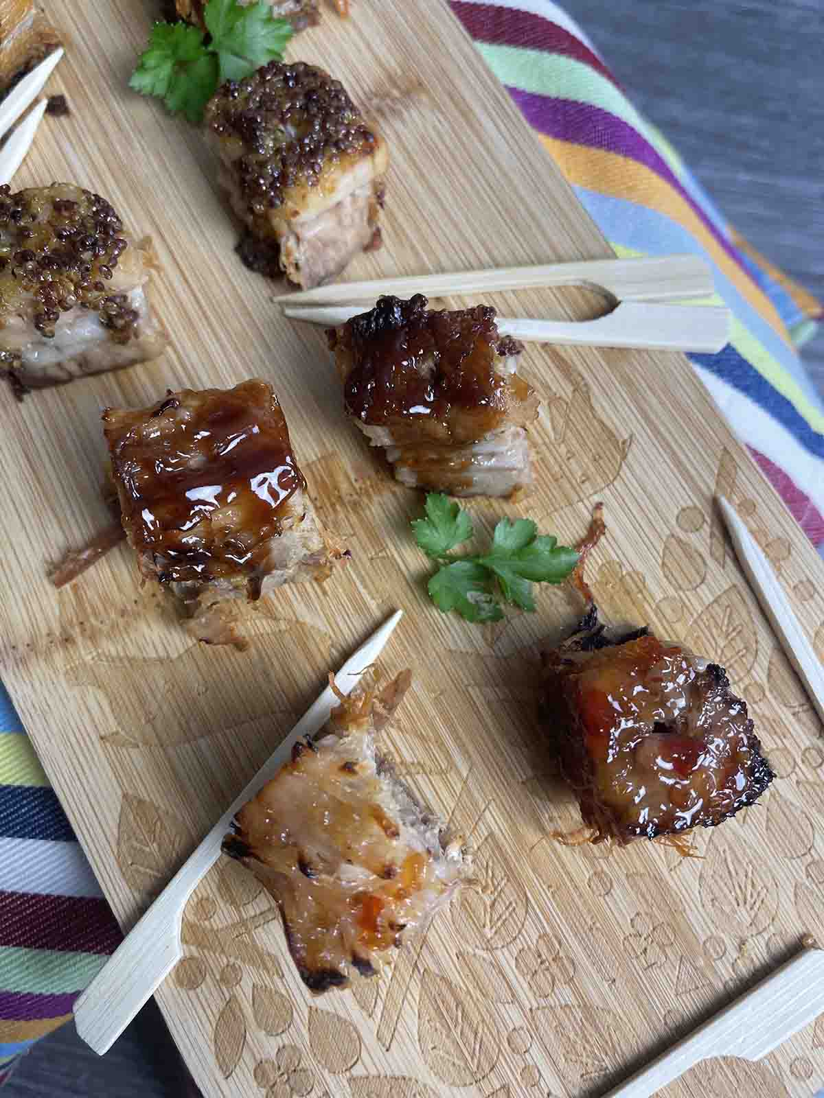 pork belly appetisers o a board.