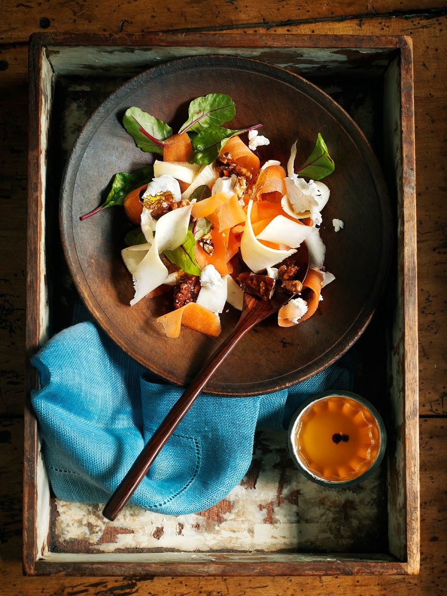 Spiced Cider Pickled Carrot And Parsnip Ribbon Salad.