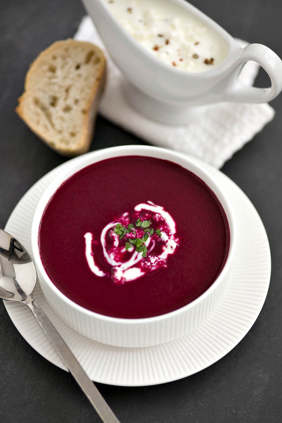 Roasted Beetroot Soup With Feta Yogurt Dressing-