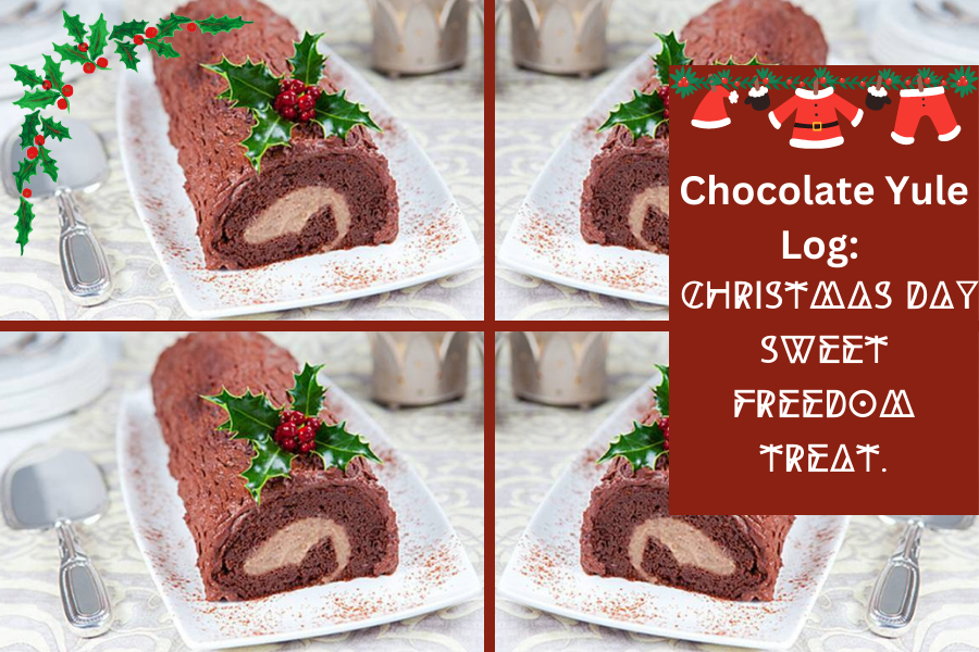 Chocolate Yule Log: Christmas Day Sweet Freedom Treat. Chocolate Yule Log: Christmas Day Sweet Freedom Treat.
