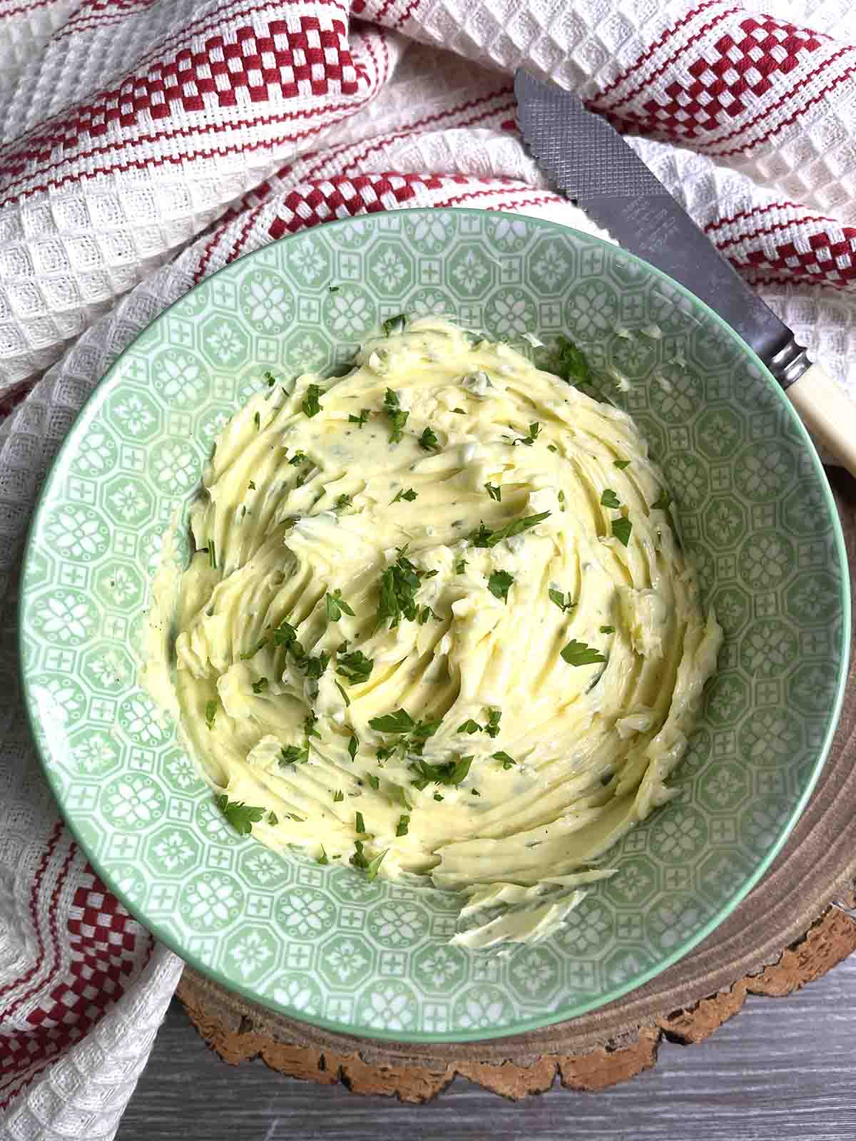 roasted garlic butter in a bowl.