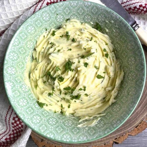 roasted garlic butter in a bowl.