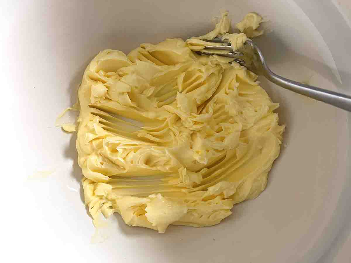 mashed b utter in a bowl.