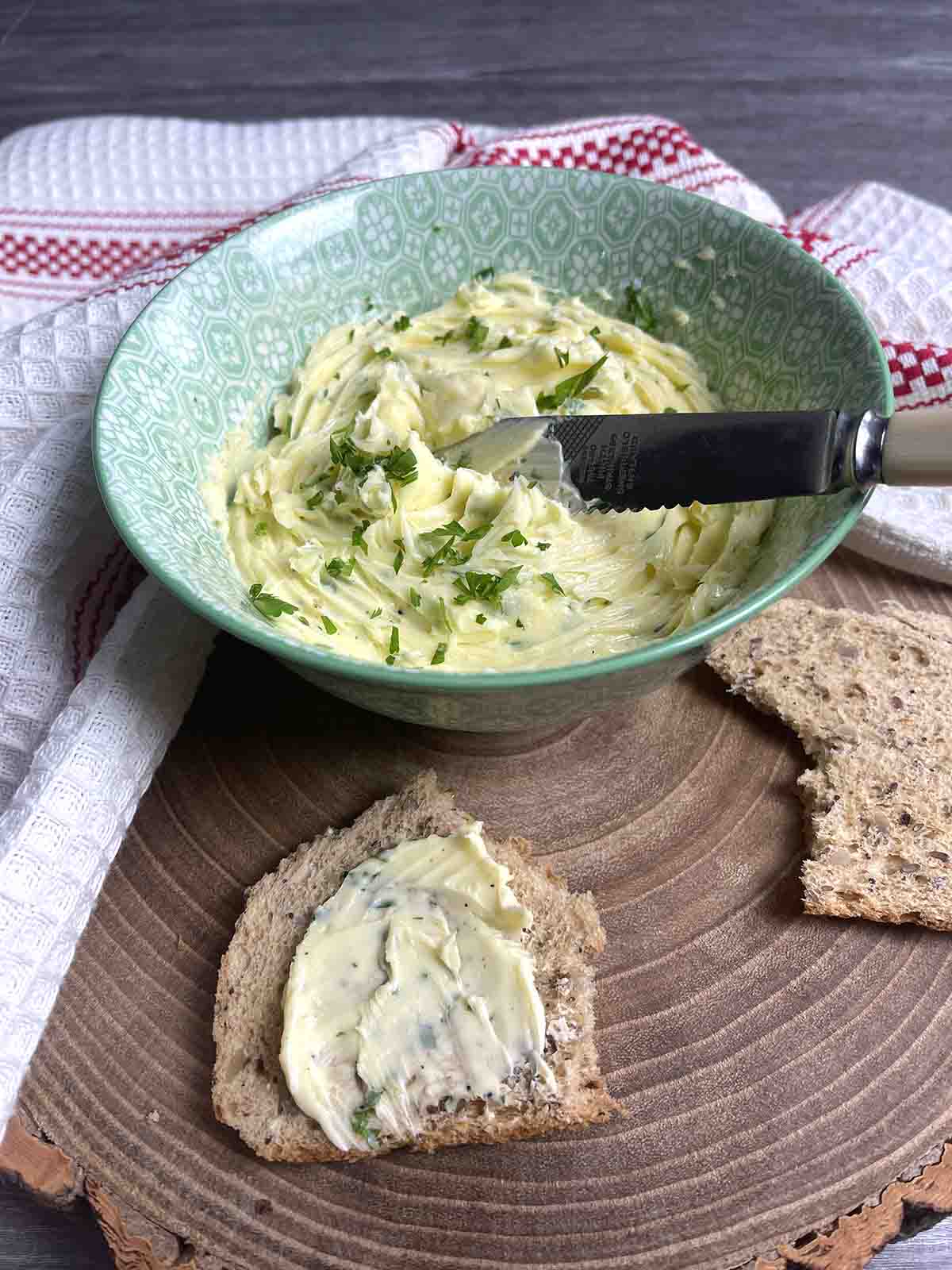 butter in bowl with crackers.