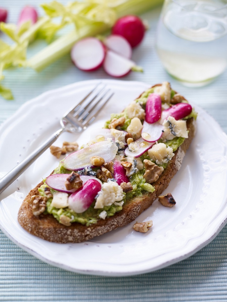 Avocado Toast with Blue Cheese, Radish And Walnut 