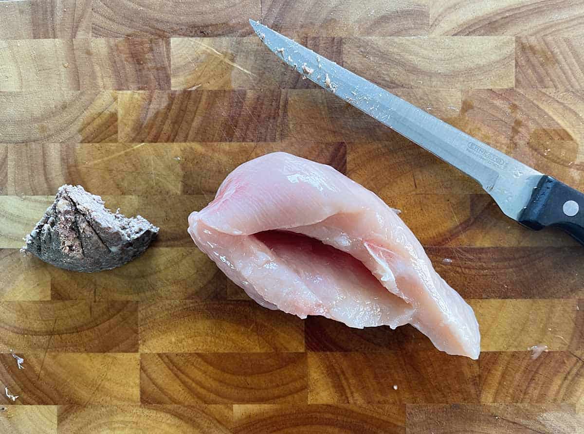 slit cut in chicken.
