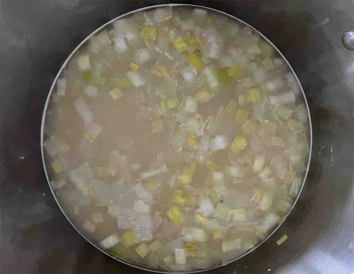 stock added to vegetables.