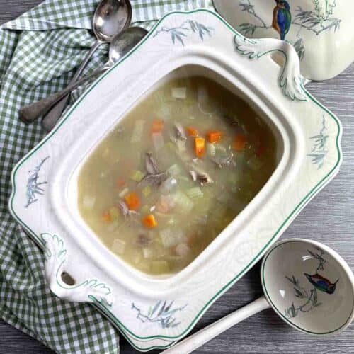 pheasant soup in a terrine.