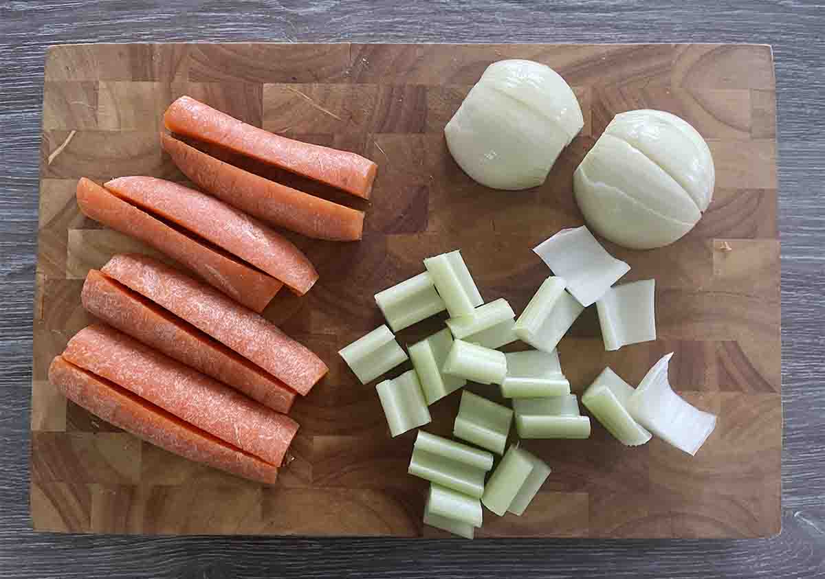 cut vegetables for stock.