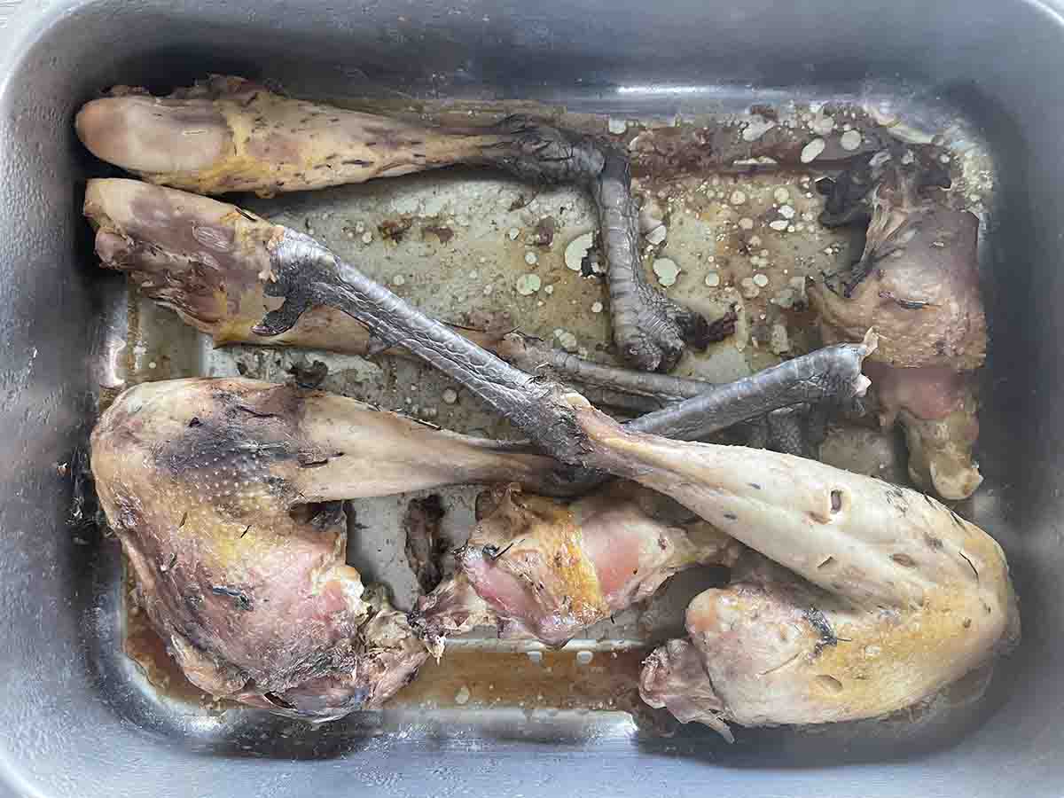 cooked pheasant legs.