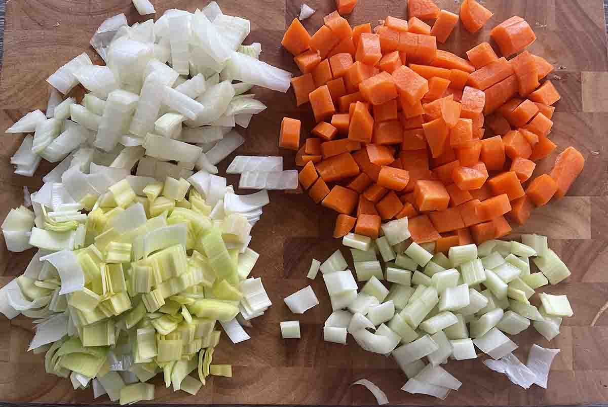 chopped soup vegetables.