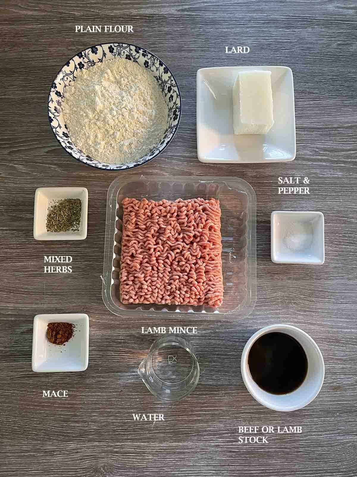 ingredients including lamb, flour and lard.