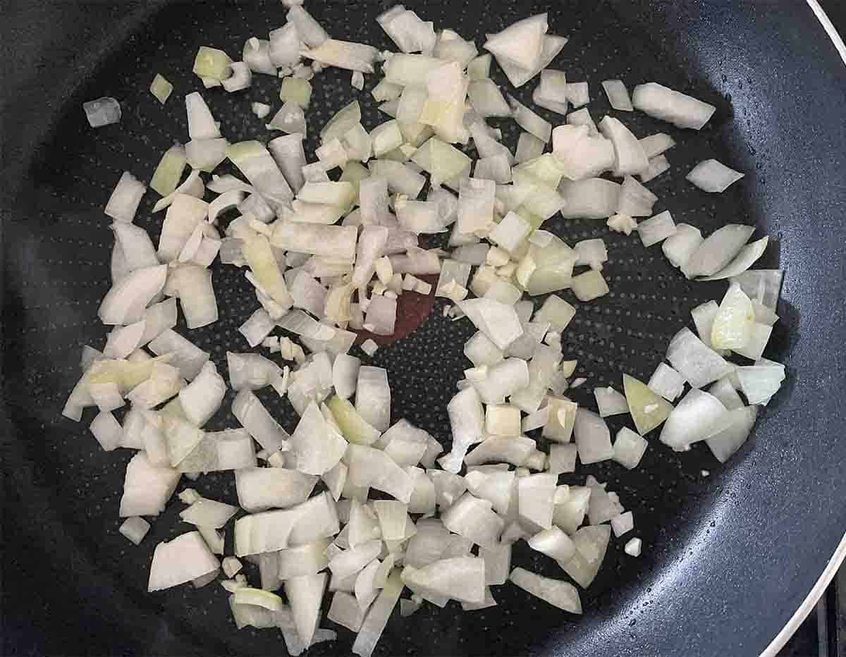 onions in a pan.