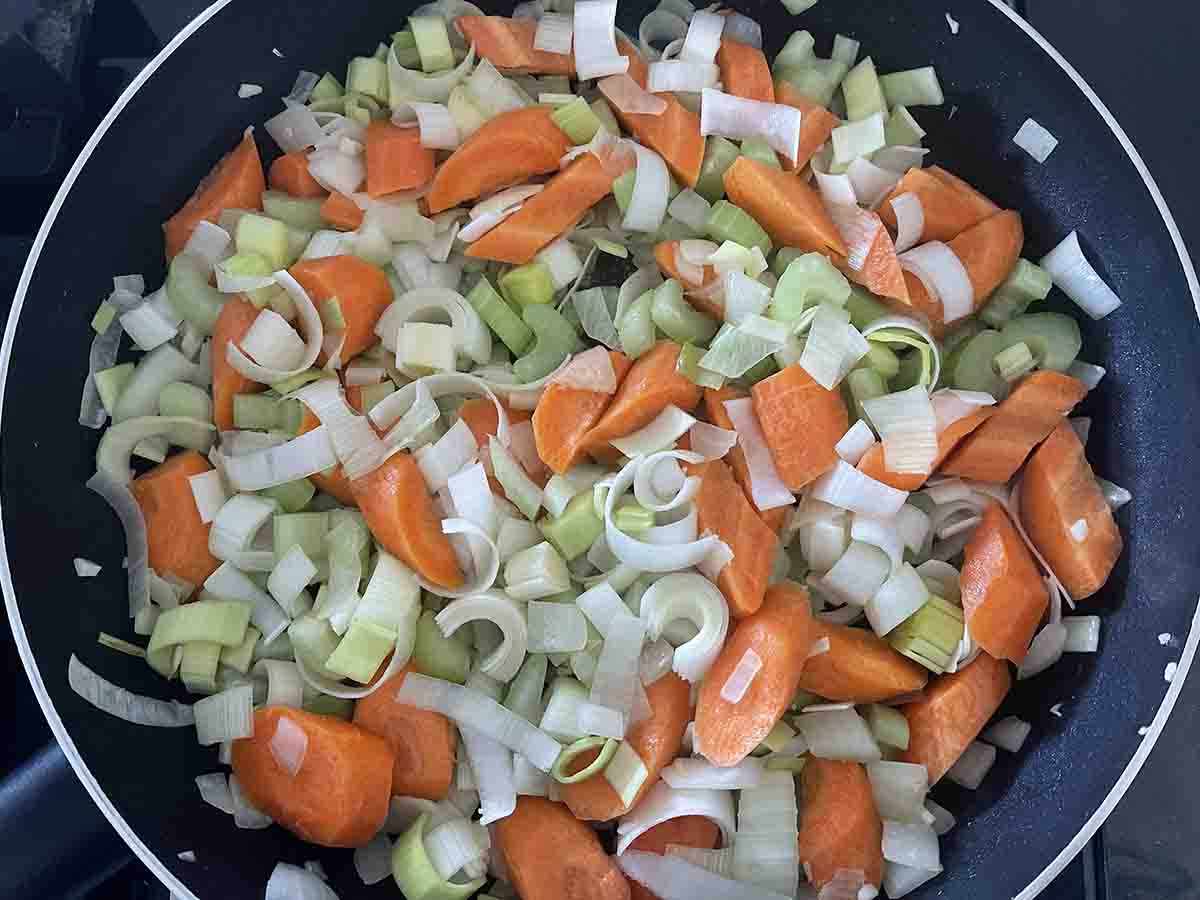 pan with vegetables added.