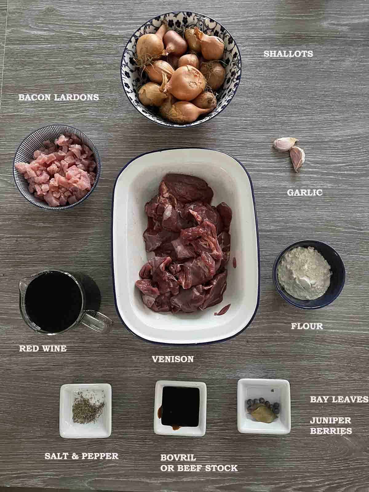 ingredients in bowls on a board.