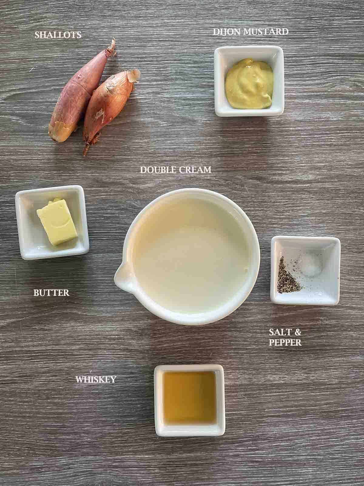 ingredients including cream, whiskey and shallots.