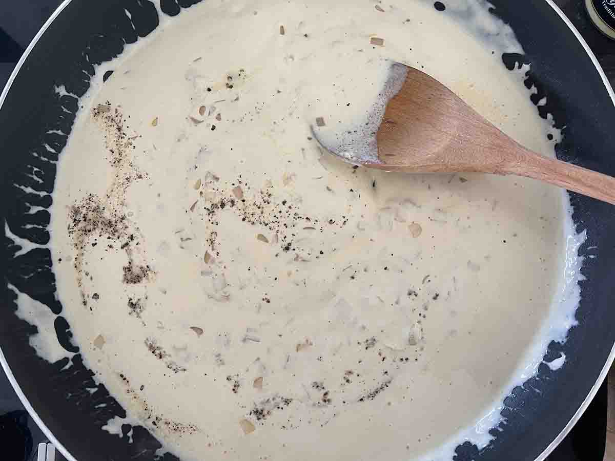 cream added to pan.