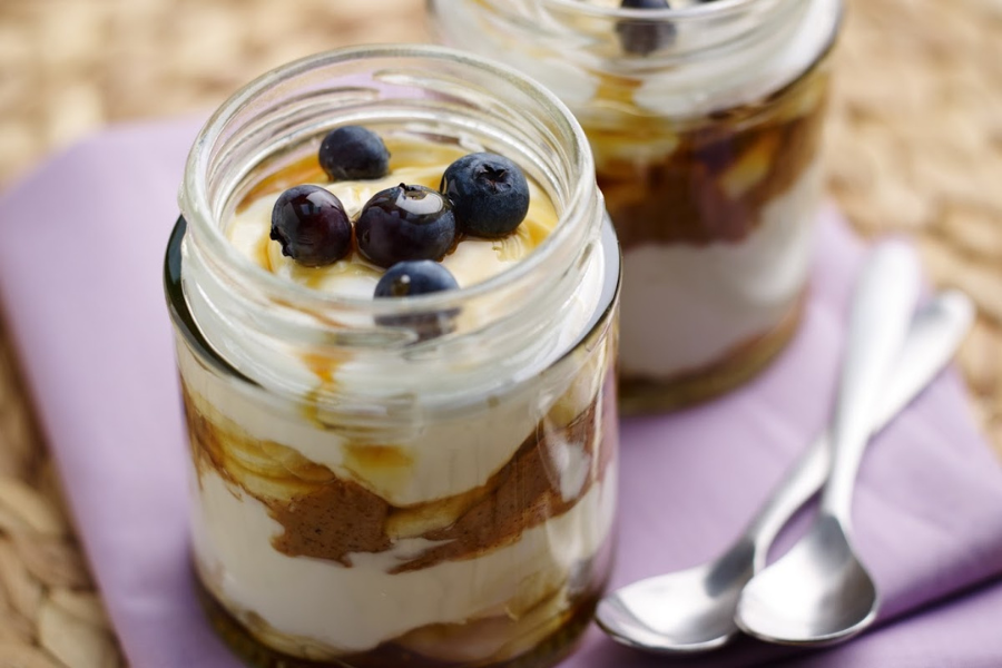 Banana And Almond Yoghurt Pots