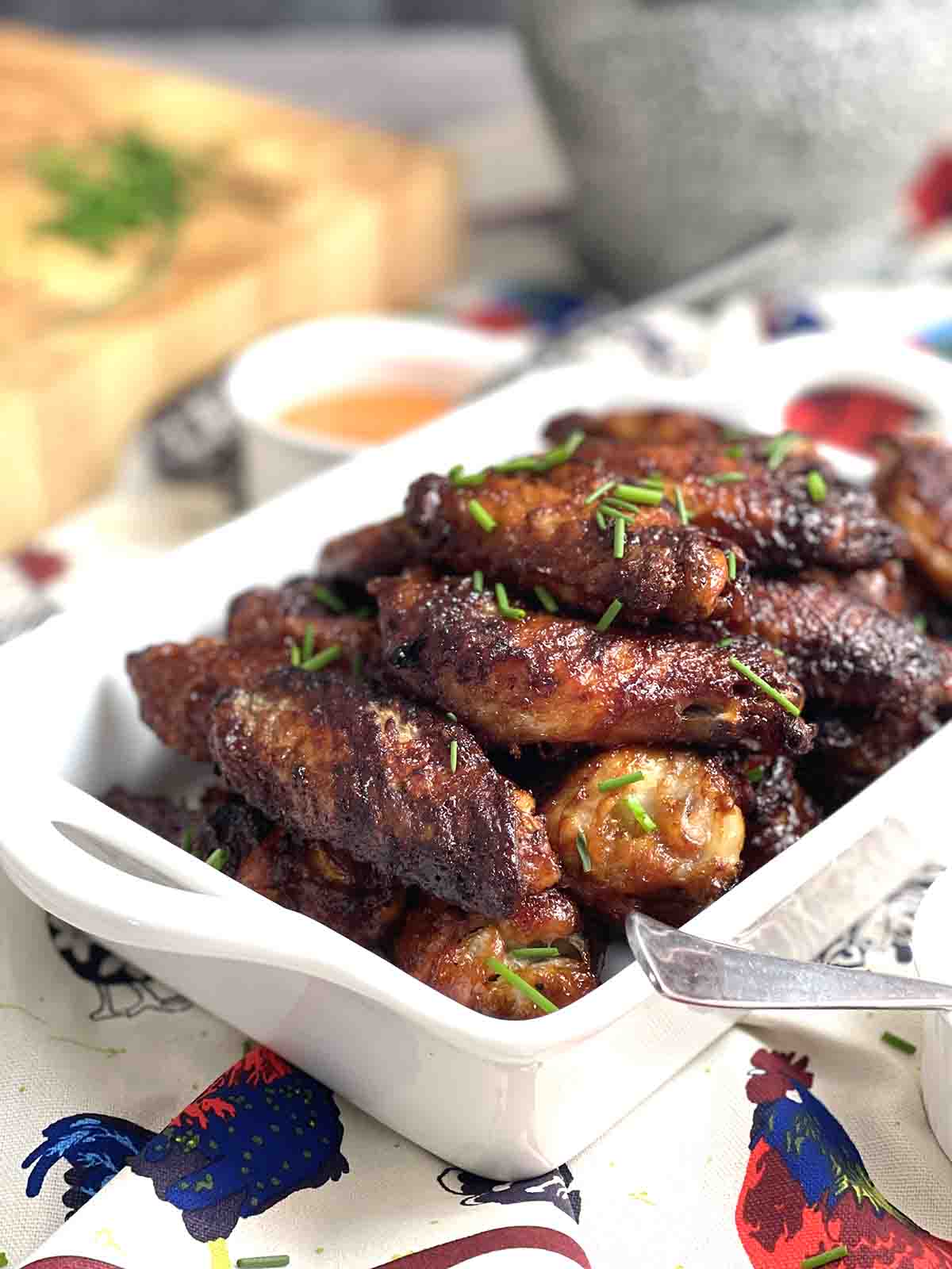 chicken wings in bbq sauce.