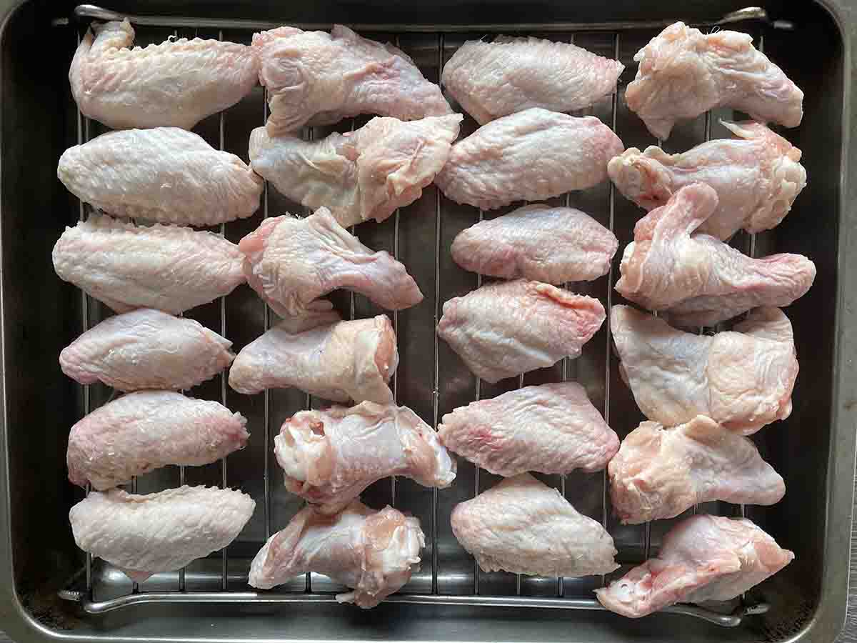 chicken wings on a rack.
