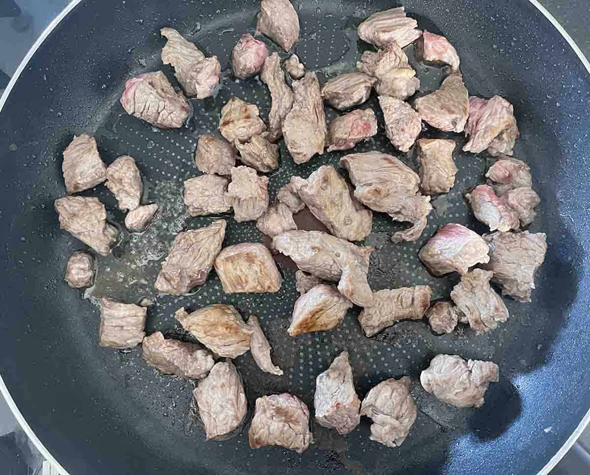 meat added to pan.