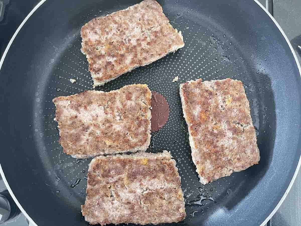 sausage in a pan.