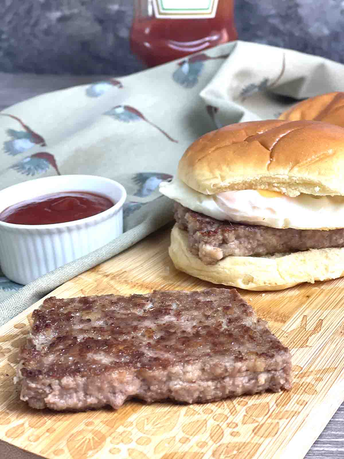 slice of cooked Lorne sausage.