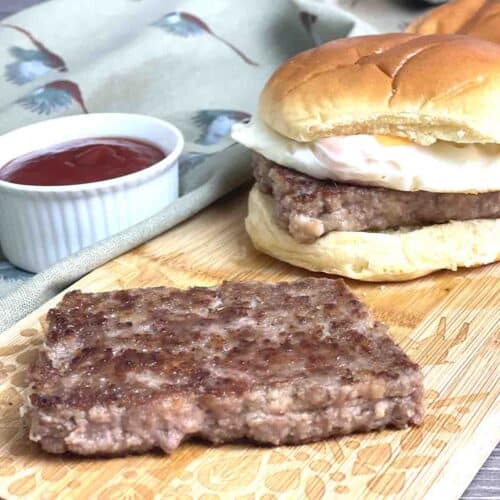 slice of cooked Lorne sausage.